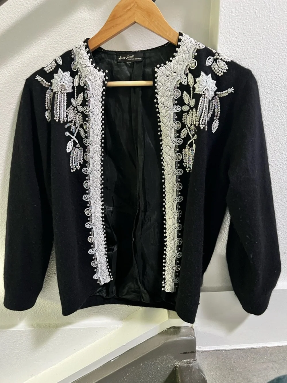 Anne Scott Vintage Embellished Black Women's Cardigan Sweater - Picture 10 of 12